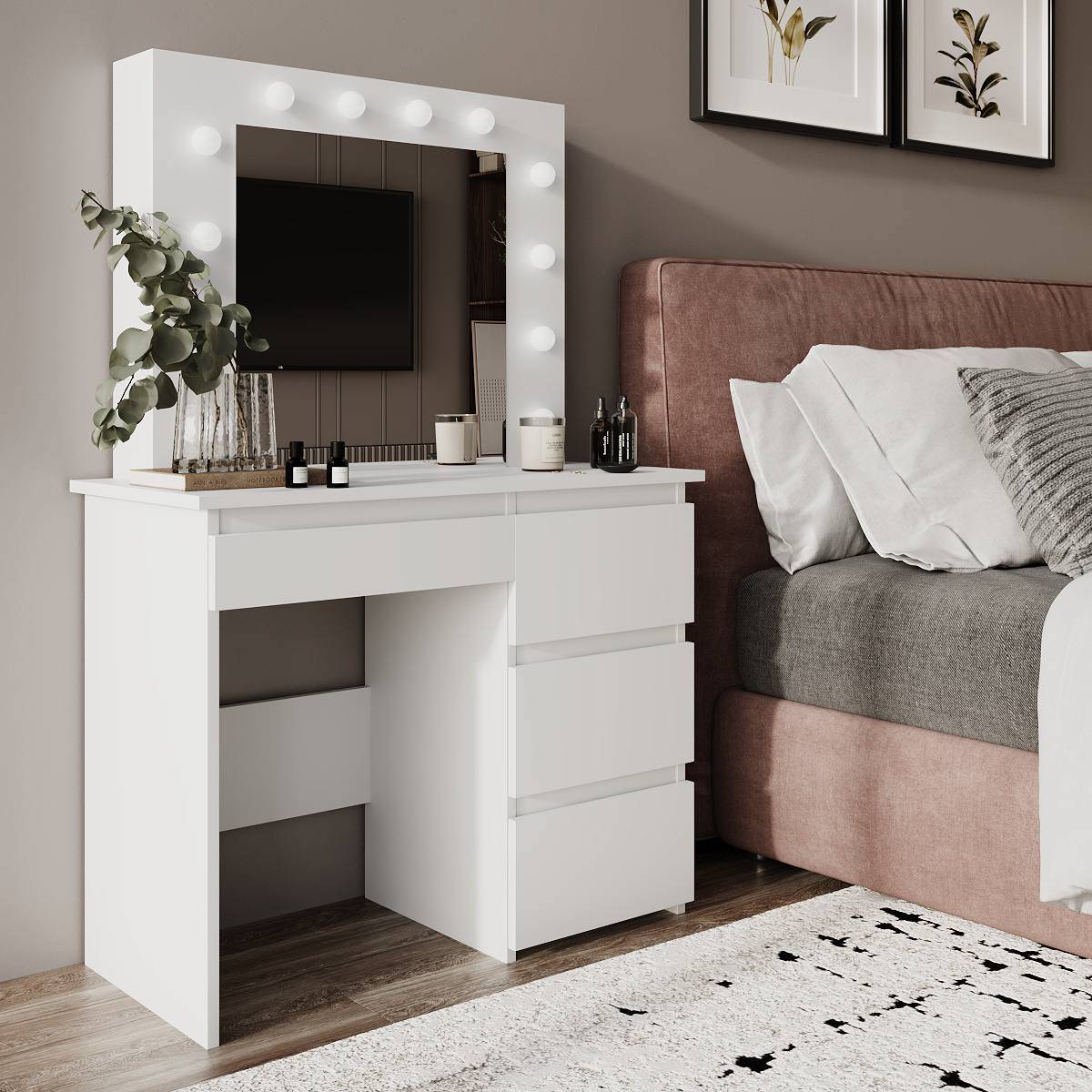 Beauty dressing table with mirror and lights 94x140/75x43 cm – White Diamond
