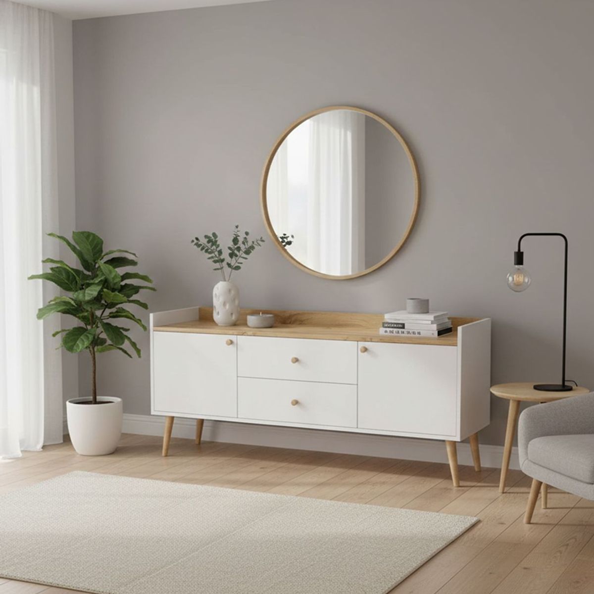 Asgard scandi sideboard with drawers 147x67.5x40 cm – Craft Gold Oak / White Diamond