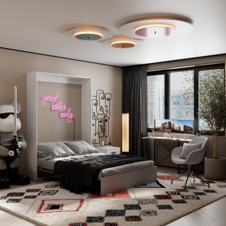 Mitra Pull Down Murphy Bed 160*200 Vertical – Nymphaea Alba / Ash