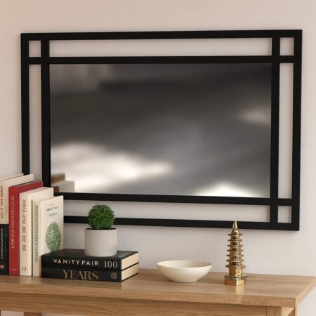 Ascet Rectangular Black Metal Mirror 100*70 cm – Black