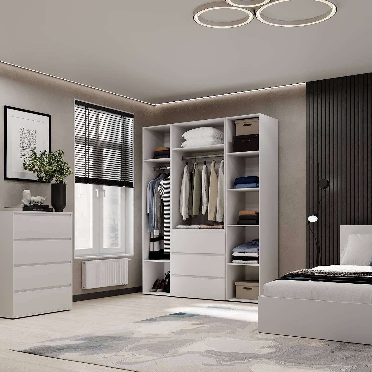 Light №1 hinged wardrobe with shelves 160x220x50 cm – White Diamond
