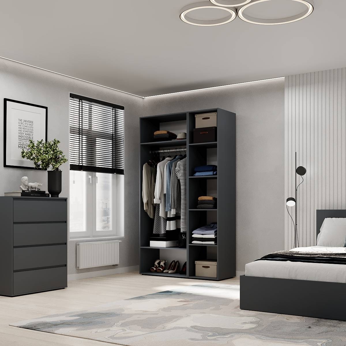 Hinged combined wardrobe №12 Light 120x220x50 cm – Graphite