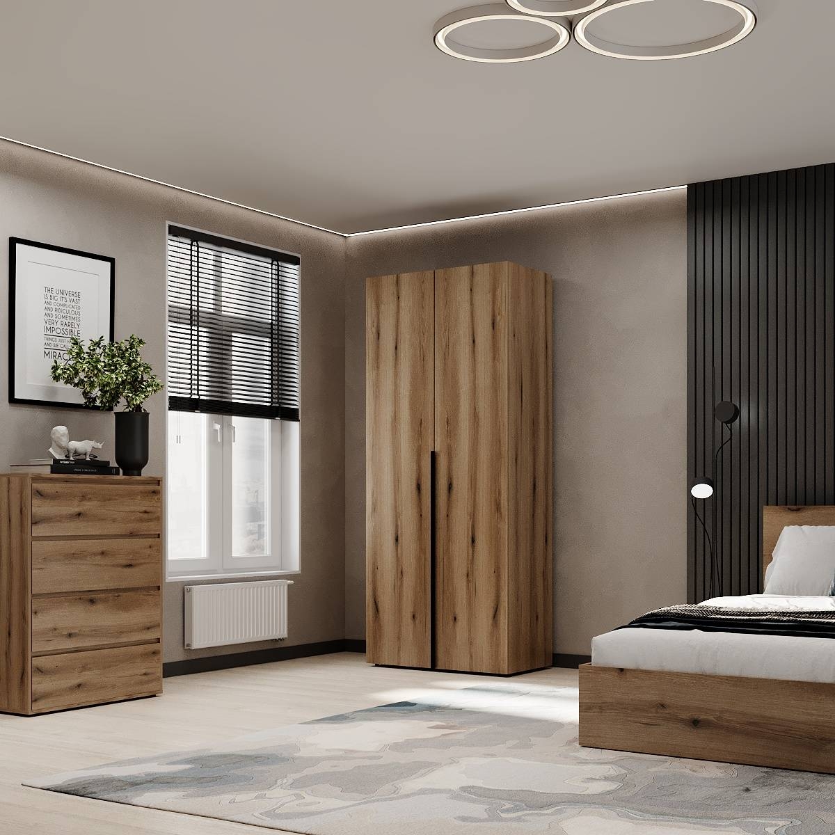 Light №13 2-Door Wardrobe with Shelves 80x220x50 cm – Evoke Oak