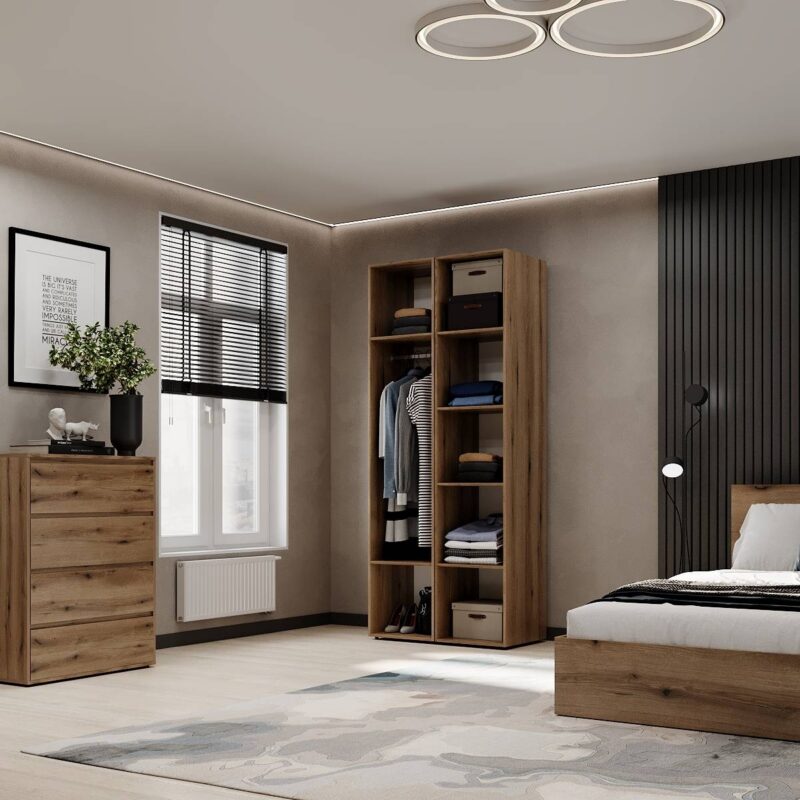 Light №13 2-Door Wardrobe with Shelves 80x220x50 cm – Evoke Oak