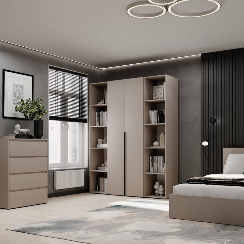 Light №15 hinged door wardrobe with open shelves 160x220x50 cm – Cashmere