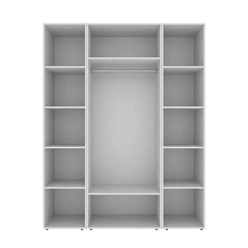Light №16 3-door hinged wardrobe with open shelving unit 160x220x50 cm – White Diamond