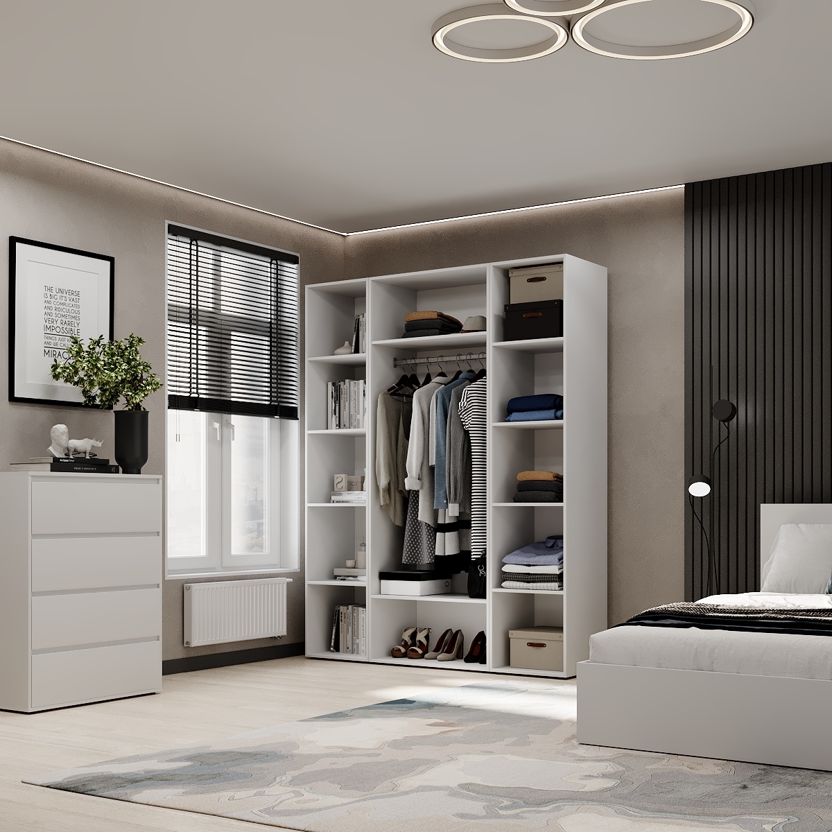 Hinged combined wardrobe №16 Light 160x220x50 cm – White Diamond