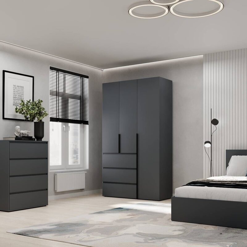 Light № 2 three-door wardrobe with drawers and shelves 120x220x50 cm – Graphite
