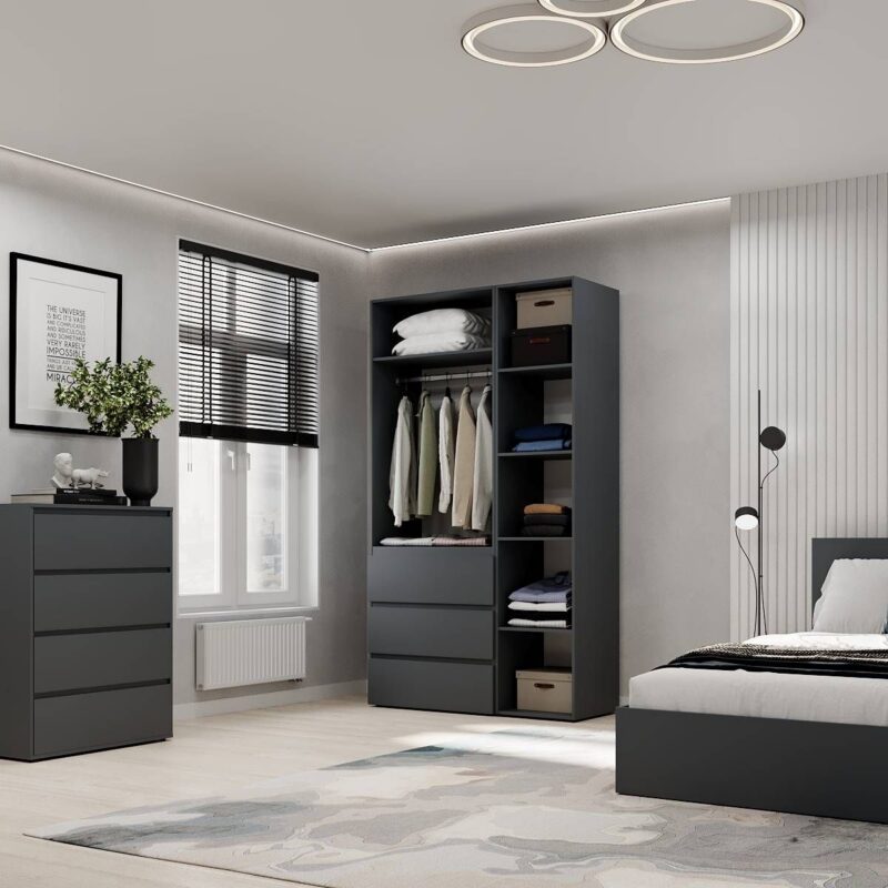 Light № 2 three-door wardrobe with drawers and shelves 120x220x50 cm – Graphite