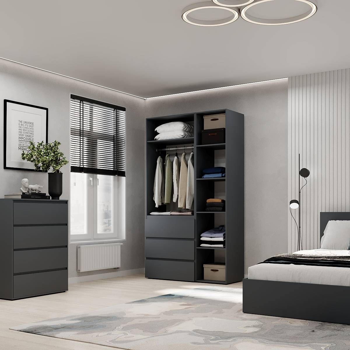 Hinged combined wardrobe №2 Light 120x220x50 cm – Graphite