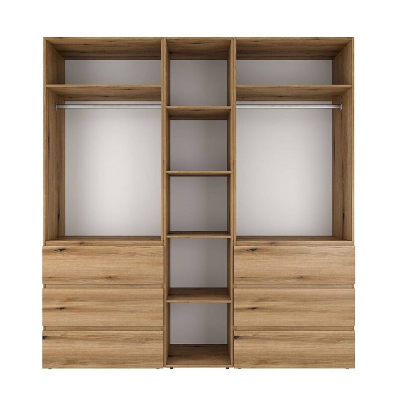 Light № 3 five-door wardrobe with drawers and shelves 200x220x50 cm – Evoke Oak