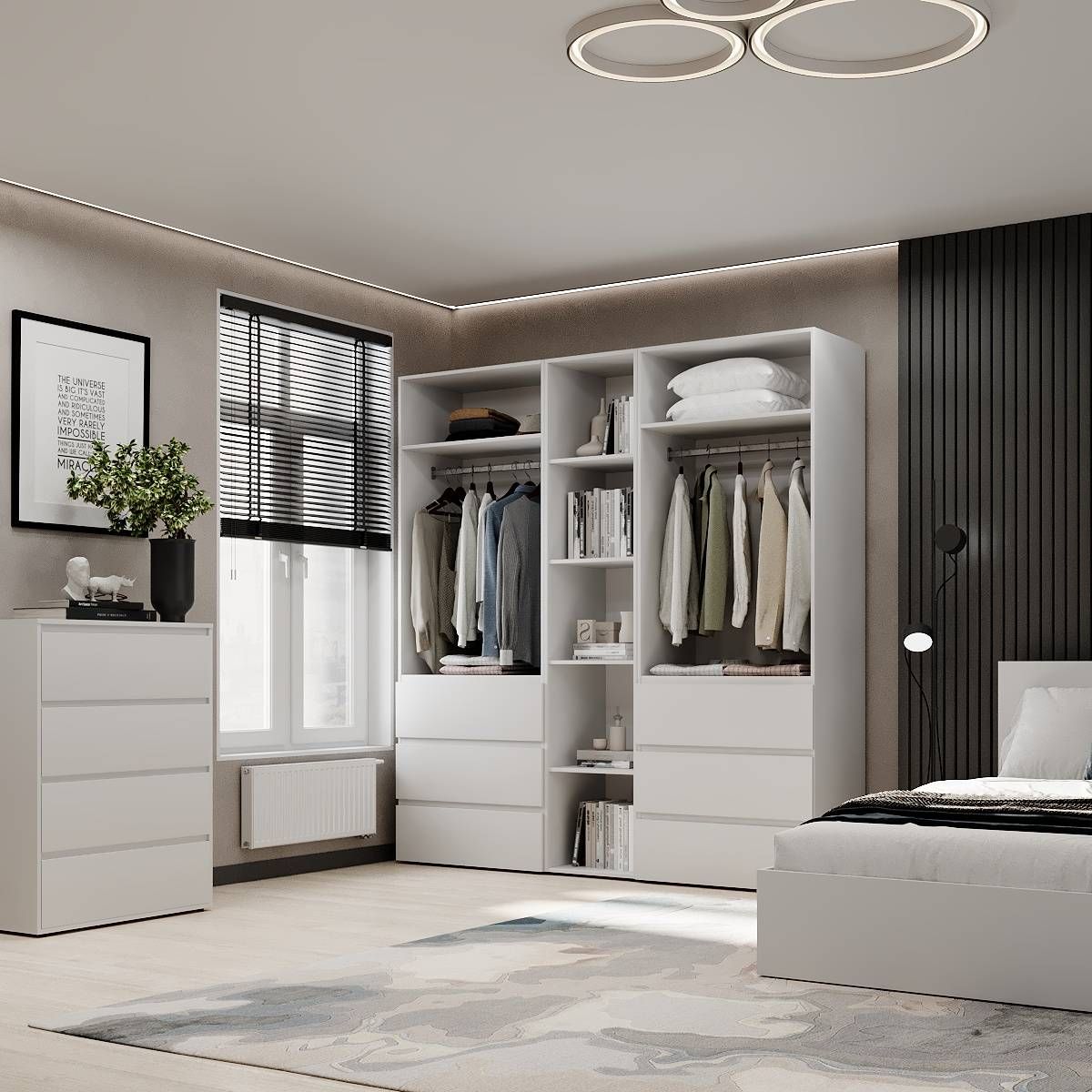 Hinged combined wardrobe №6 Light 200x220x50 cm – White Diamond