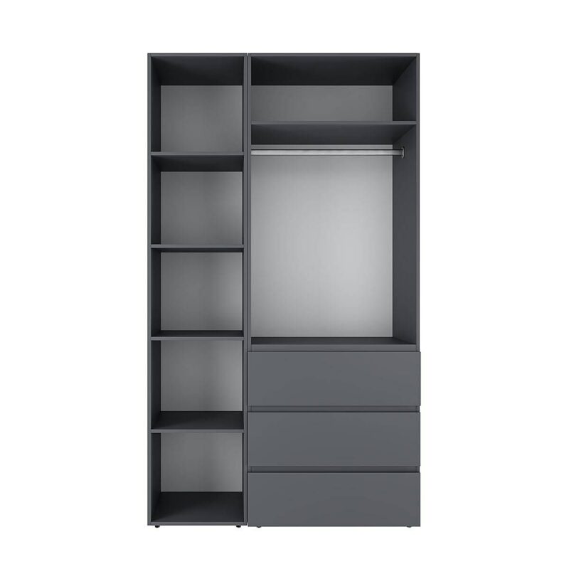 Light №7 Combined Wardrobe with Open Shelves and 3 Drawers 120x220x50 cm – Graphite