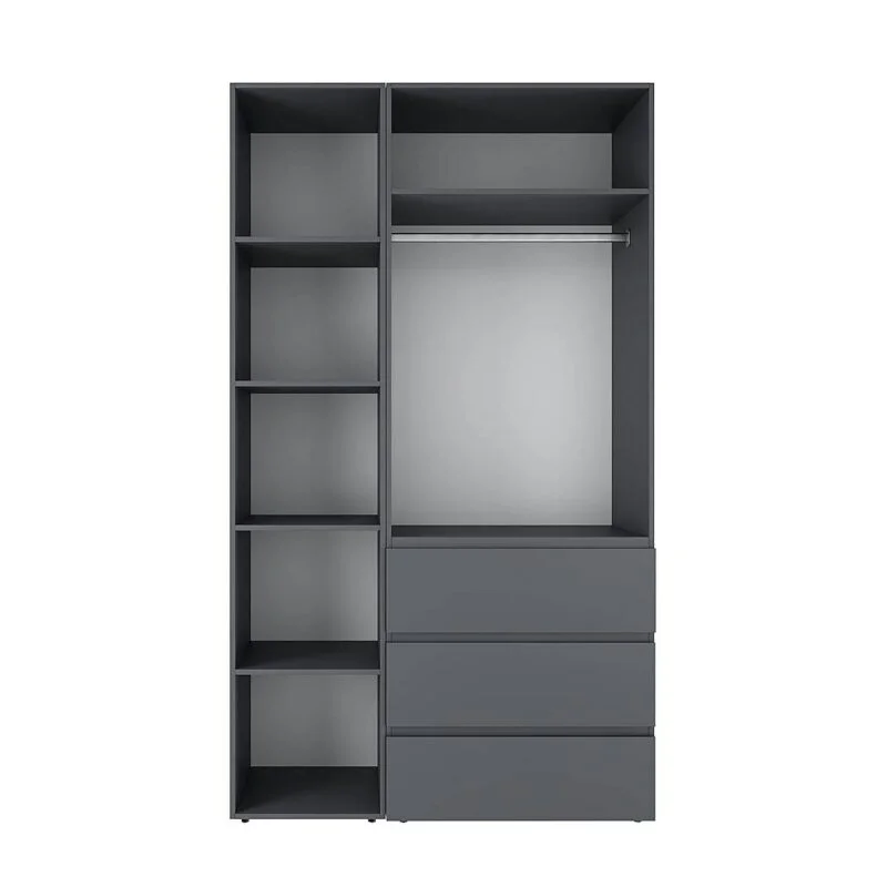 Light №7 Combined Wardrobe with Open Shelves and 3 Drawers 120x220x50 cm – Graphite