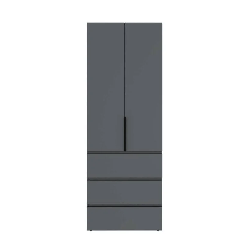 Light №7 Combined Wardrobe with Open Shelves and 3 Drawers 120x220x50 cm – Graphite