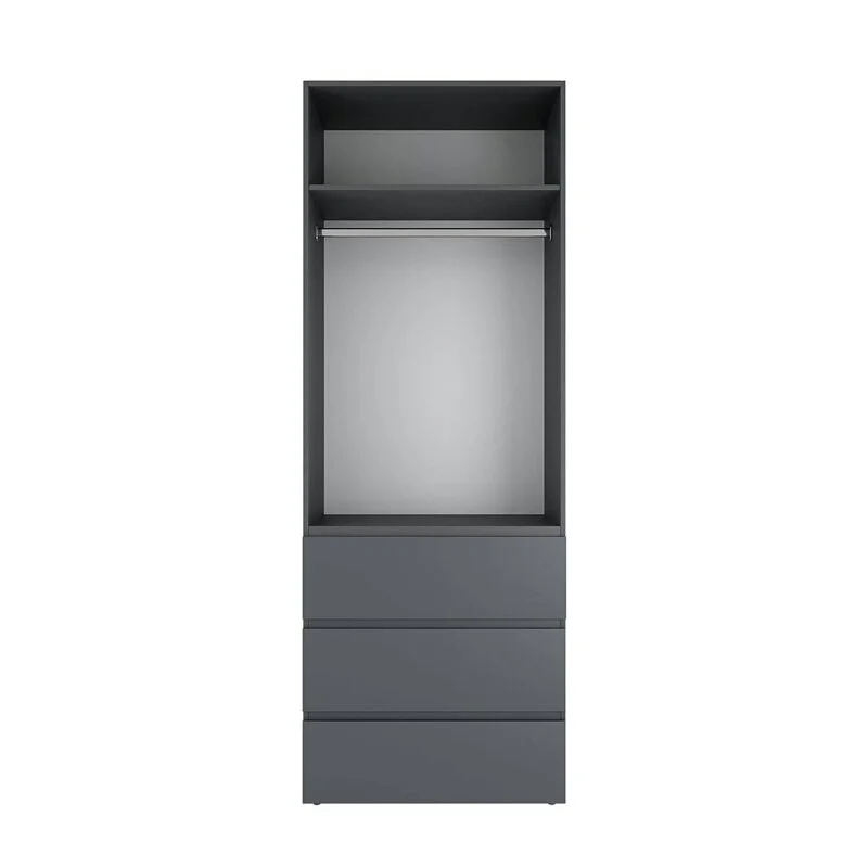 Light №7 Combined Wardrobe with Open Shelves and 3 Drawers 120x220x50 cm – Graphite