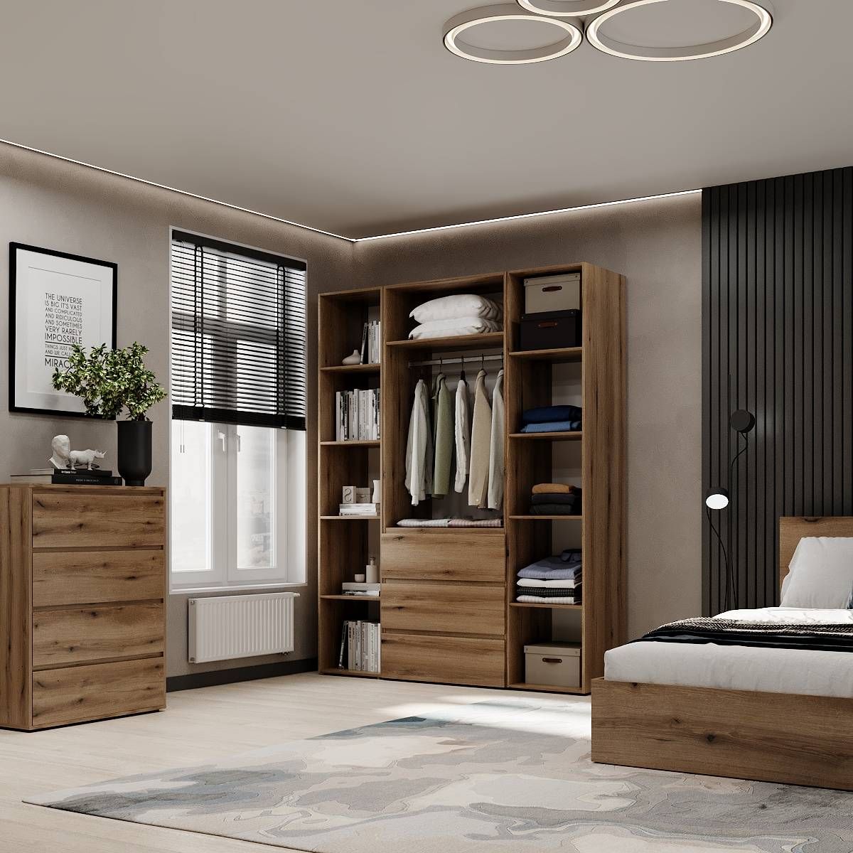 Hinged combined wardrobe №8 Light 160x220x50 cm – Evoke Oak