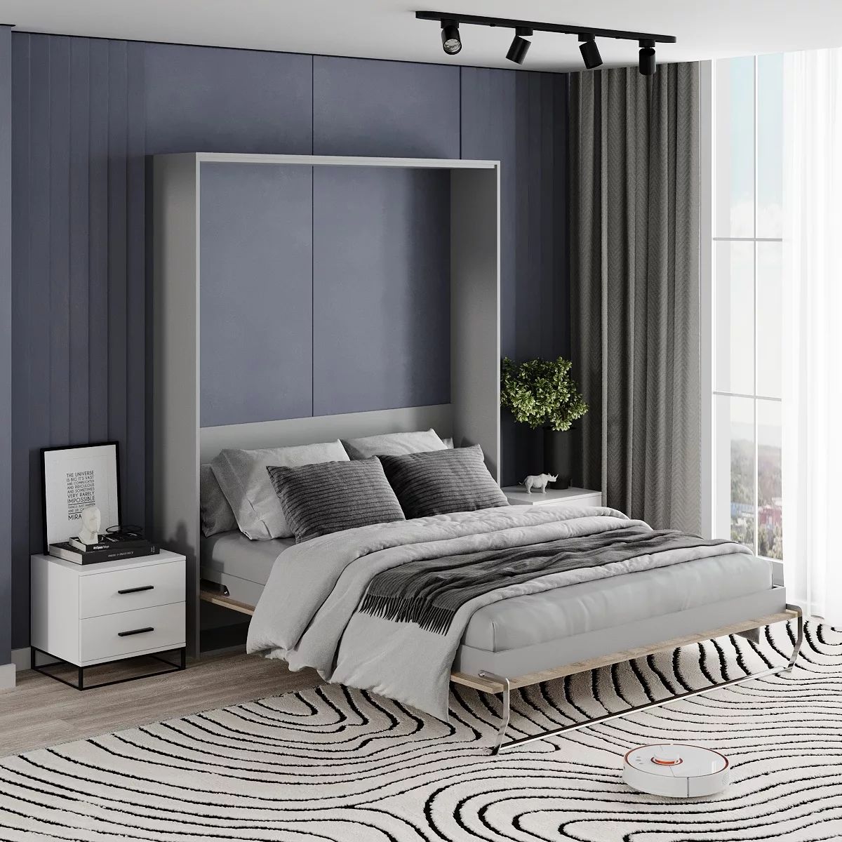 Juno Double Murphy Bed 160*200 Vertical – Ash / Sonoma Oak
