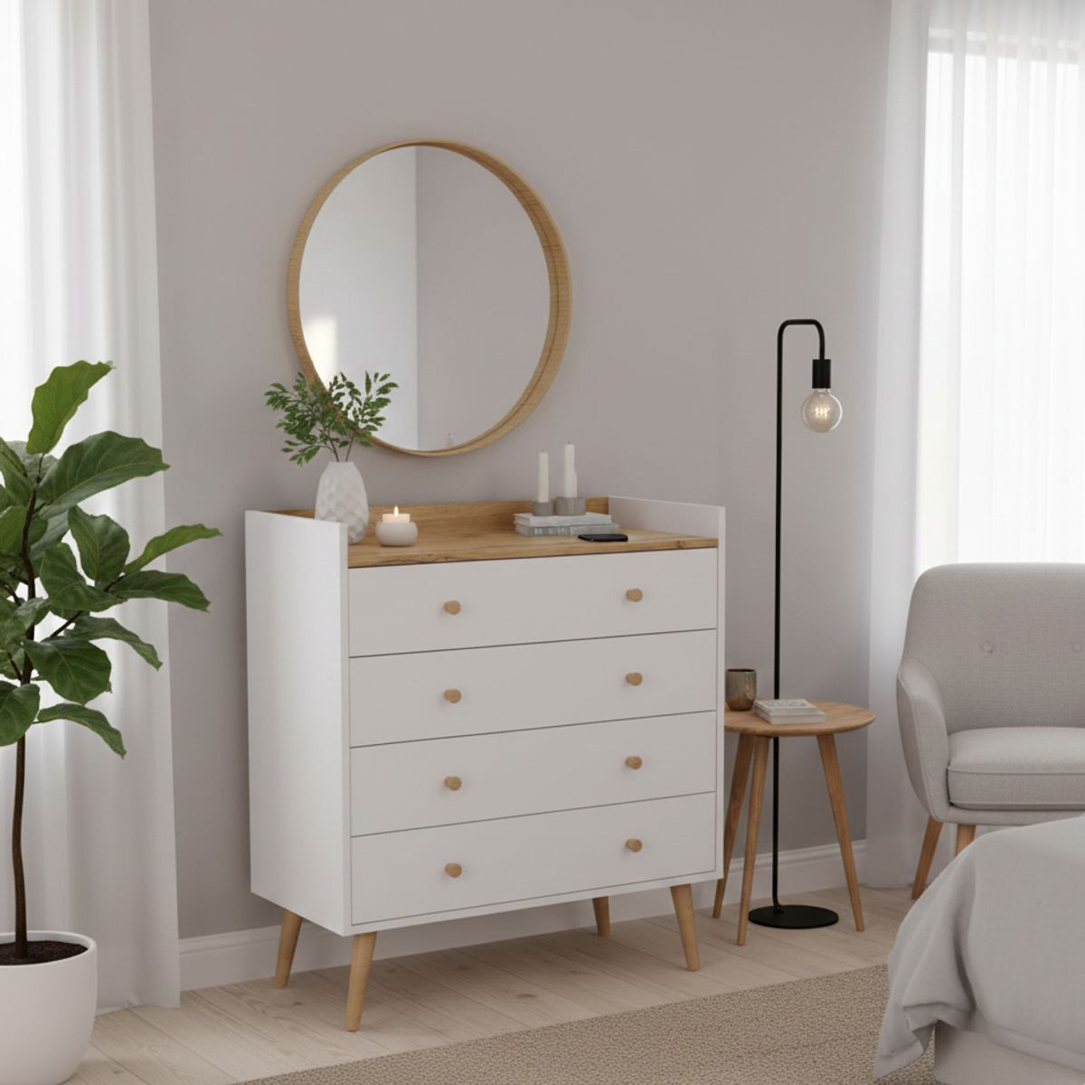 Asgard Scandinavian 4 drawer dresser 82x95x40 cm – Craft Gold Oak / White Diamond