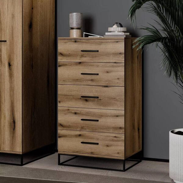 Ascet high 5 drawer chest dresser 60x108x42.5 cm – Evoke Oak