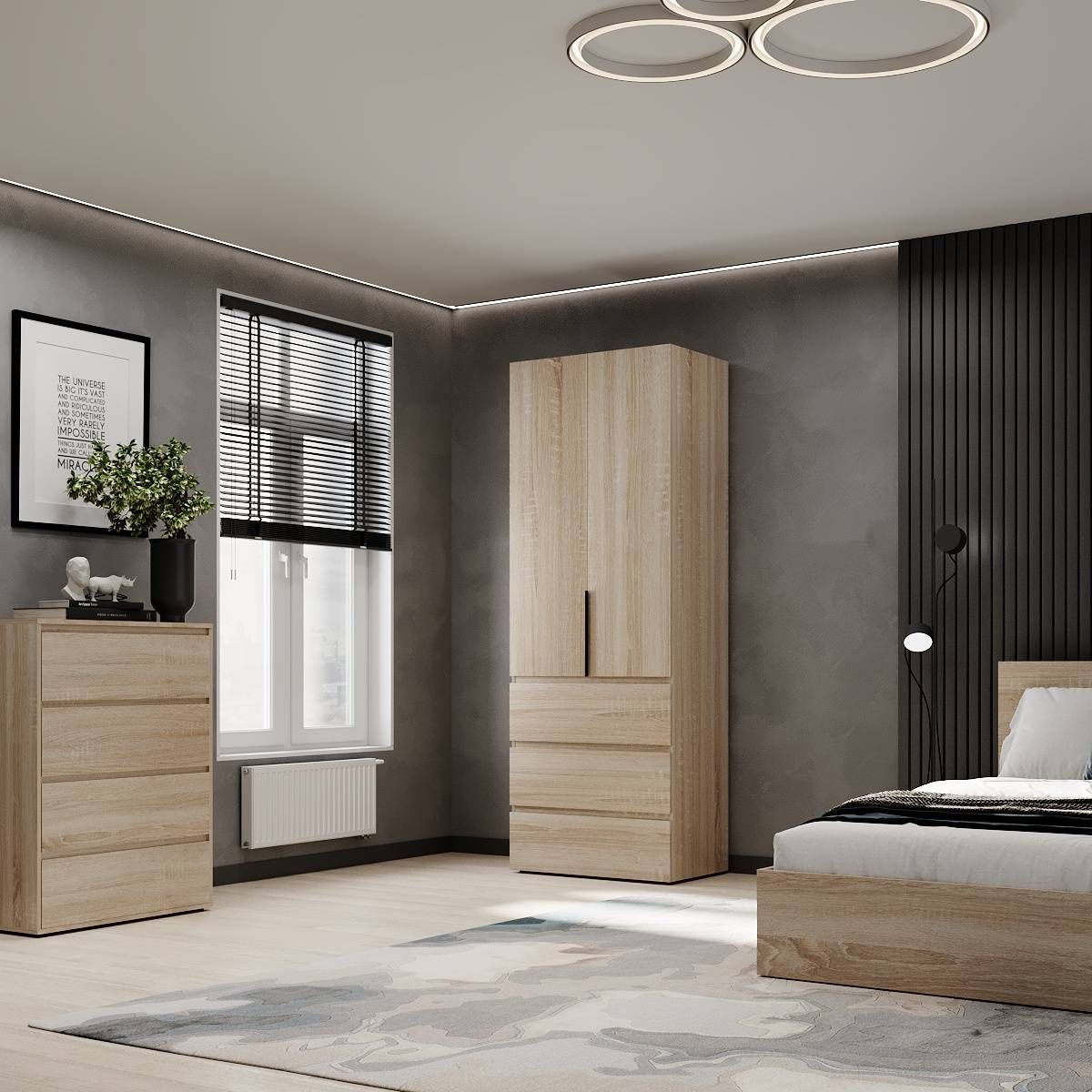 Light 2 door bedroom wardrobe with drawers 80x220x50 cm – Sonoma Oak