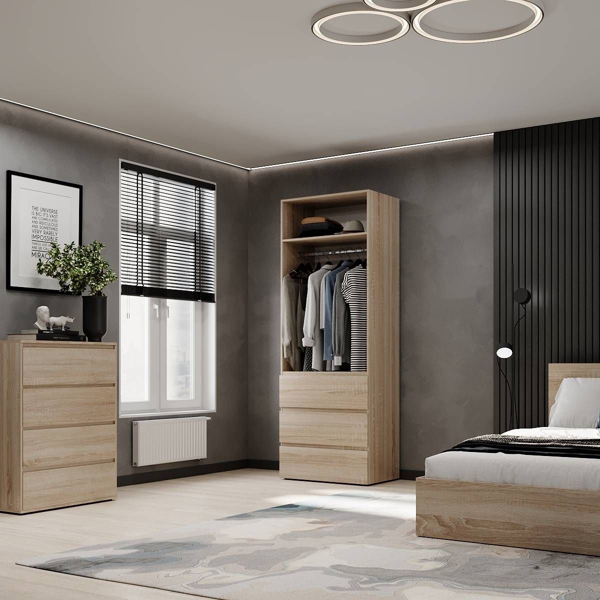 Light 2 door bedroom wardrobe with drawers 80x220x50 cm – Sonoma Oak