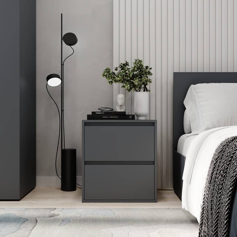 Light bedroom range: European king size bed frame and 2 bedside tables – Graphite
