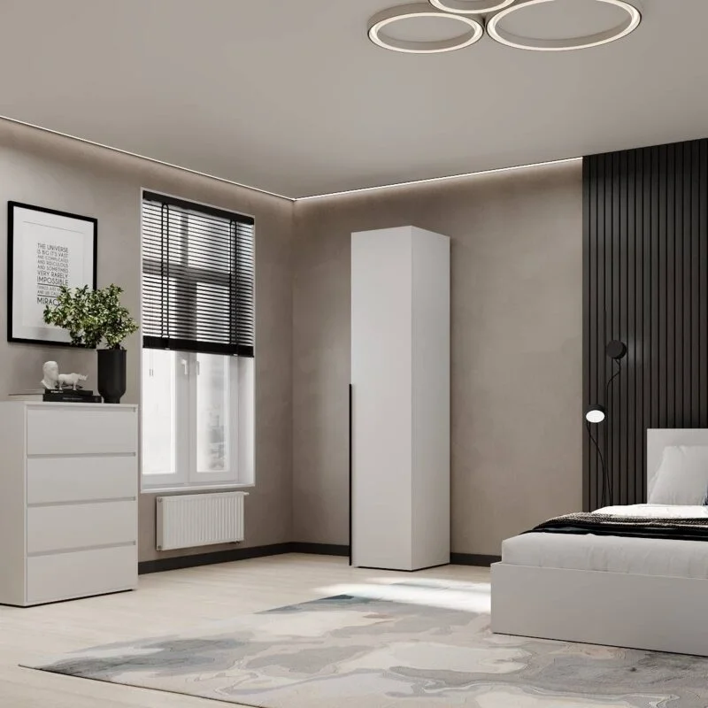 Light №1 Thin Wardrobe 40x220x50 cm – White Diamond