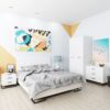 Ascet bedroom set: king-size bed frame 160x200 and 2 bedside tables – White Diamond