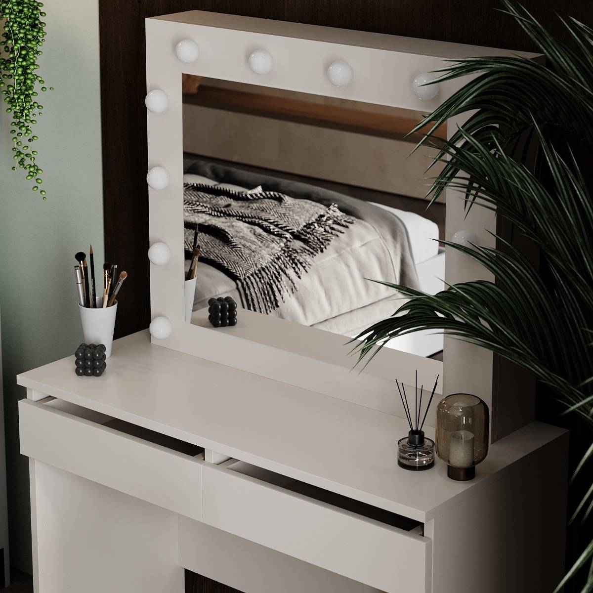 Malta vanity table with mirror and lights 94x140/75x43 cm – Cashmere