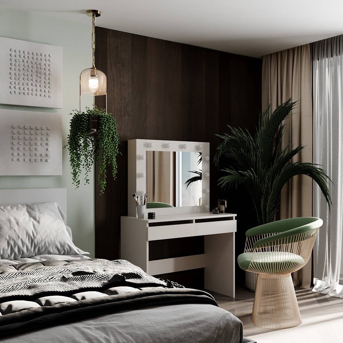 Malta vanity table with mirror and lights 94x140/75x43 cm – Cashmere