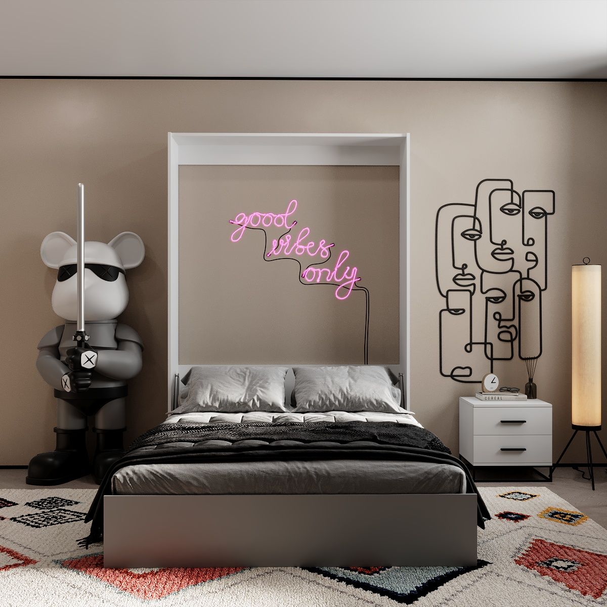 Mitra Pull Down Murphy Bed 160*200 Vertical – Nymphaea Alba / Ash