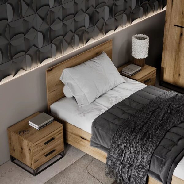 Ascet furniture set: small double bed frame 120x200 and a nightstand – Evoke Oak