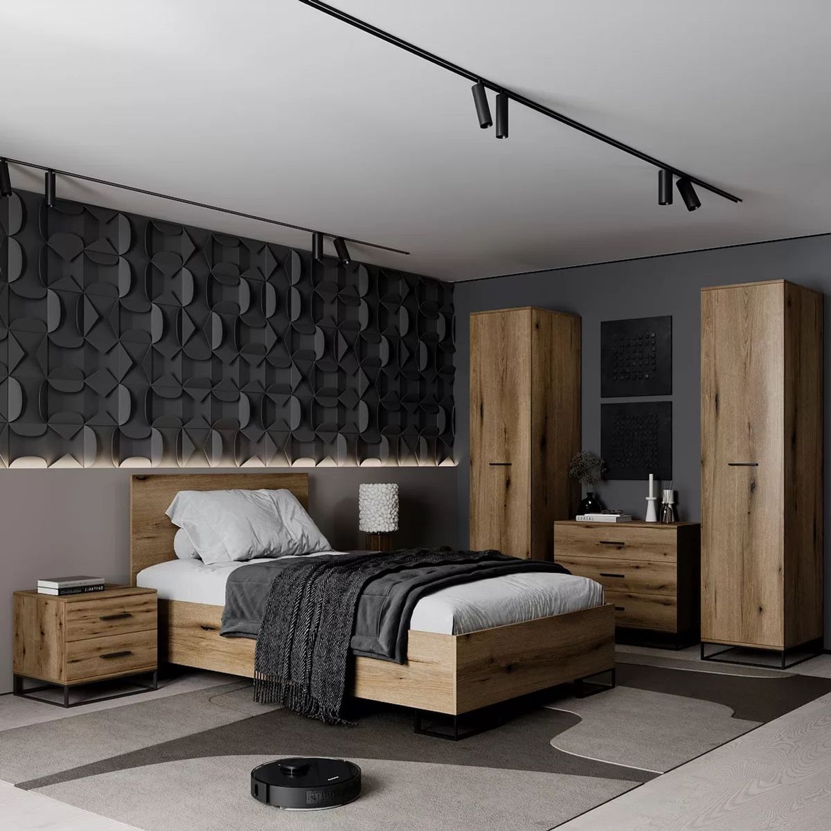 Односпальне ліжко 120х200 для дорослих у стилі лофт Ascet – Дуб Евок