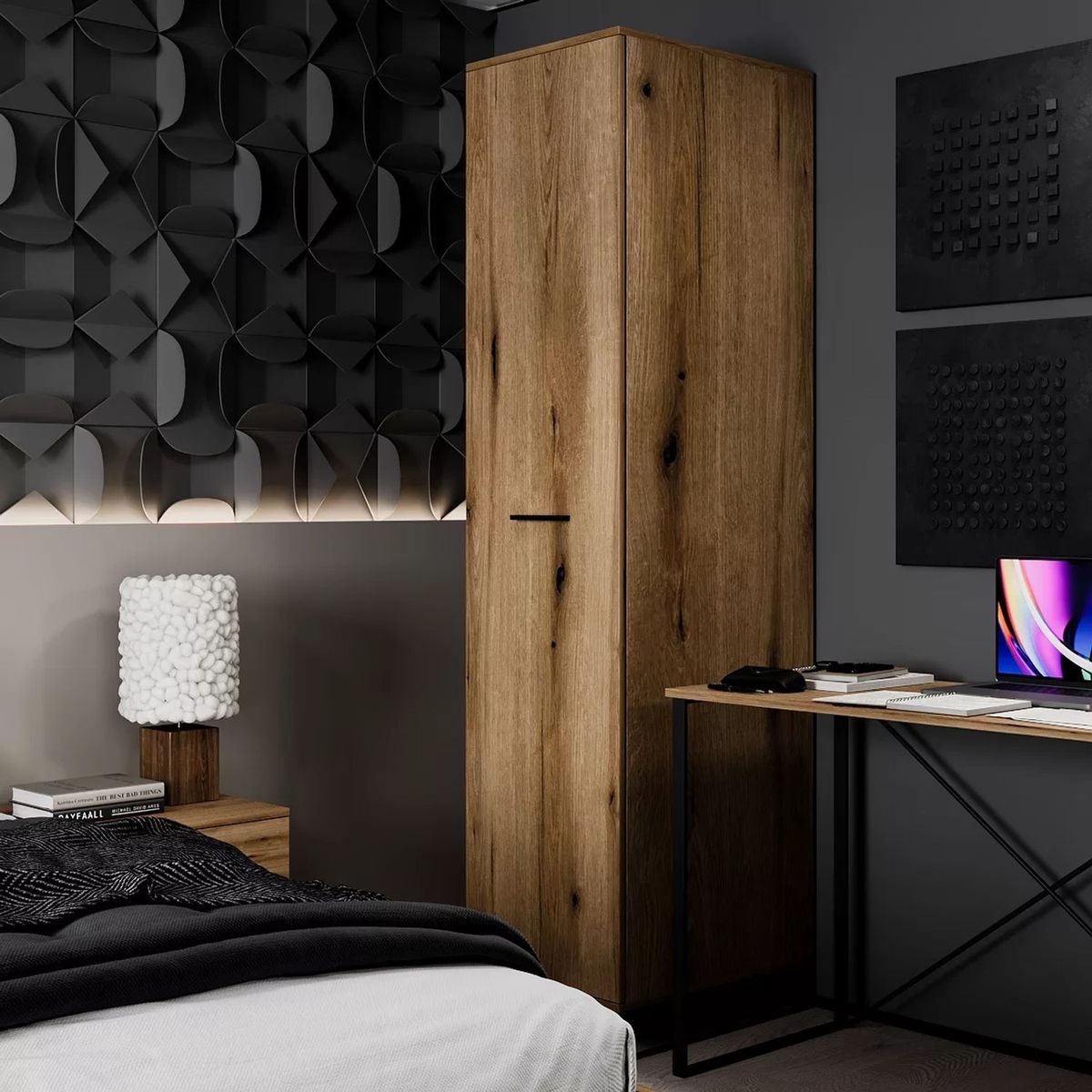 Ascet single door wardrobe with shelves 45x200x59 cm – Evoke Oak