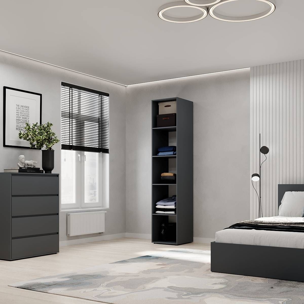 Шафа пенал з полицями відкрита Light 40x220x50 см – Графіт