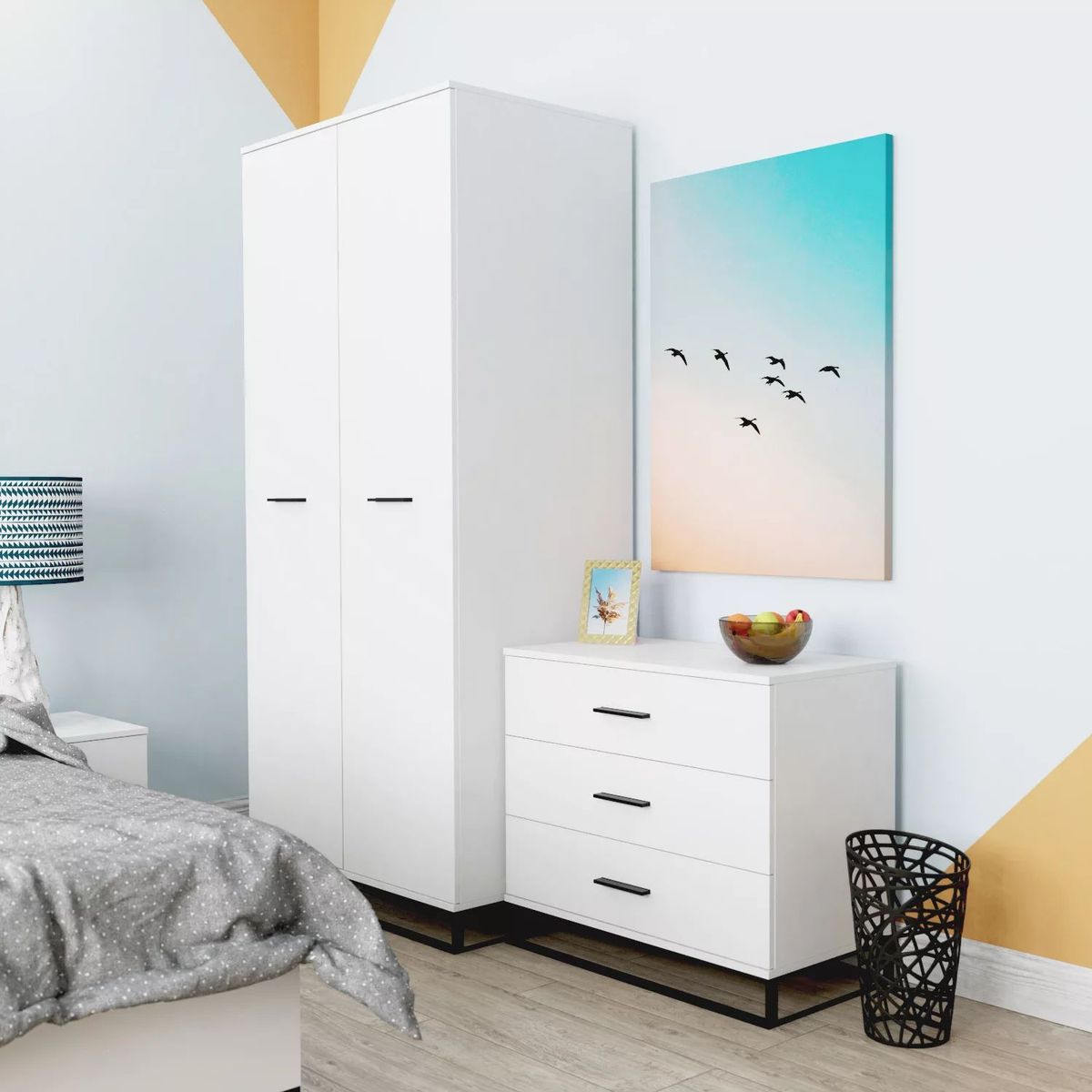 Ascet 2 door loft wardrobe with shelves 90x200x59 cm – White Diamond