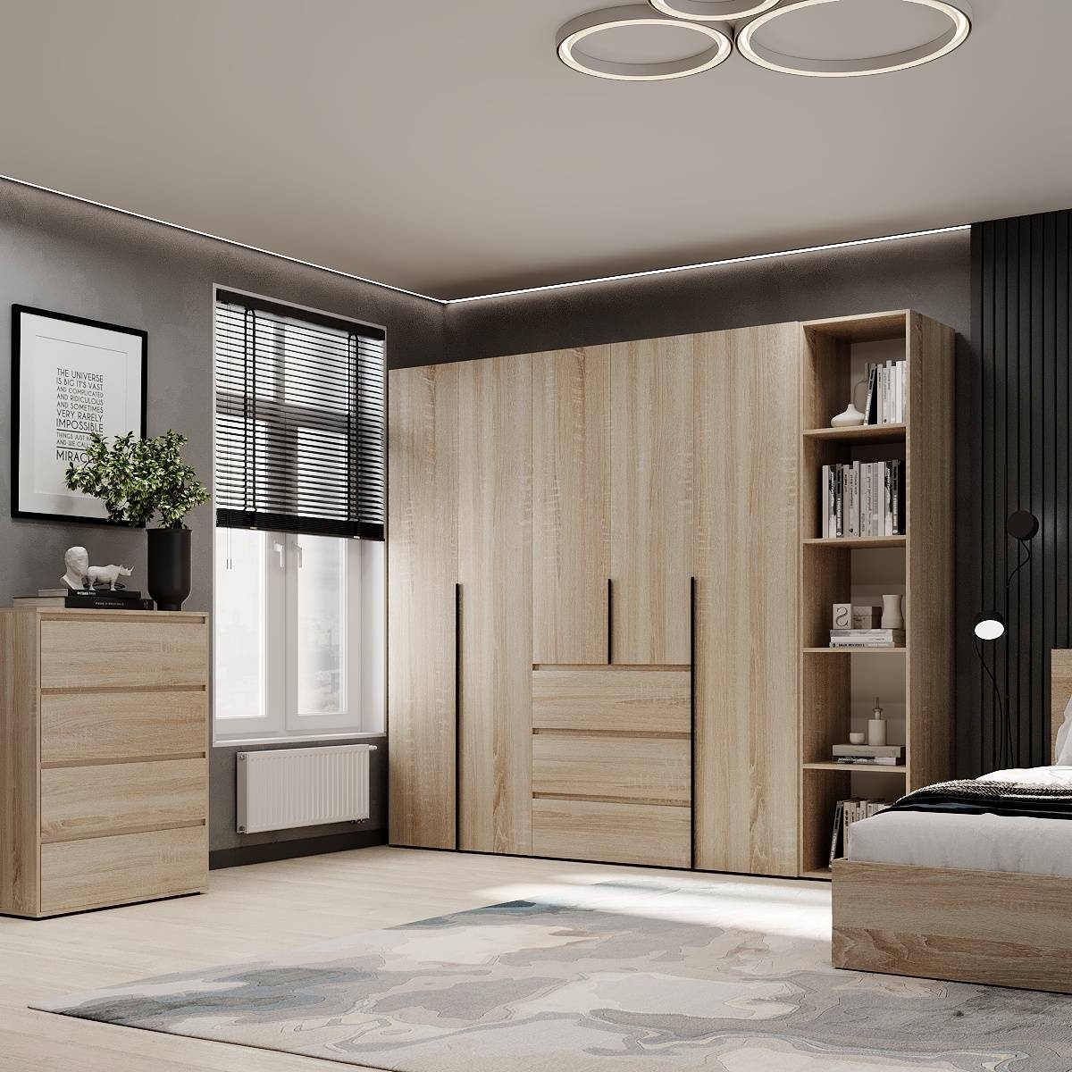 Шафа розпашна комбінована №14 Light 240x220x50 см – Дуб Сонома