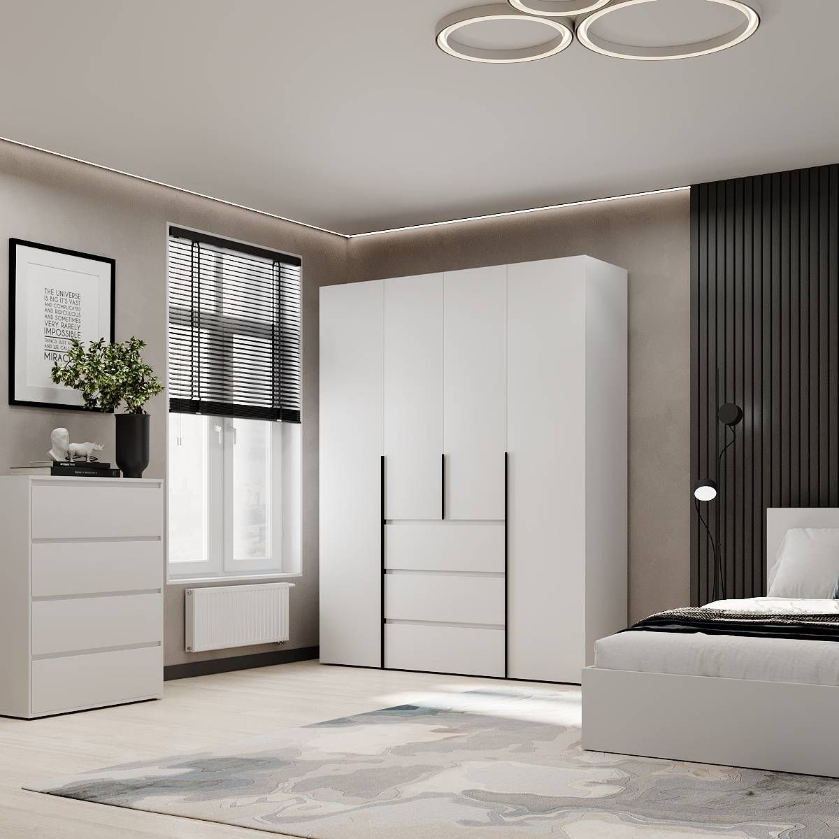 Шкаф распашной с полками на 4 двери Light №1 160x220x50 см – Белый бриллиант