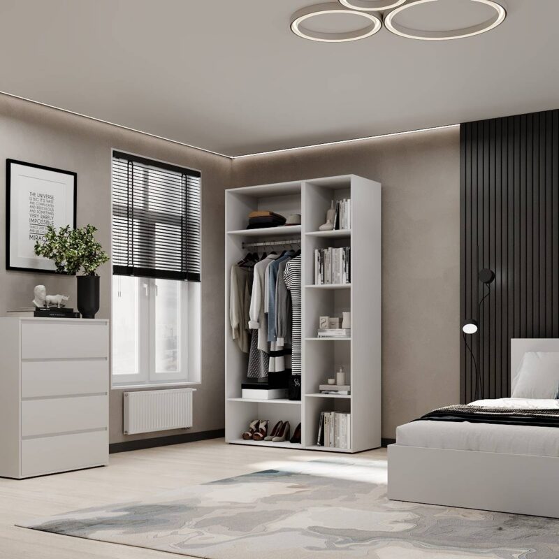 Двухдверный шкаф с открытыми полками Light №11 120x220x50 см – Белый бриллиант