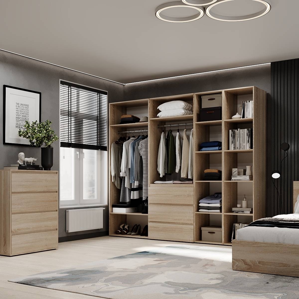 Шкаф распашной комбинированный №14 Light 240x220x50 см – Дуб Сонома