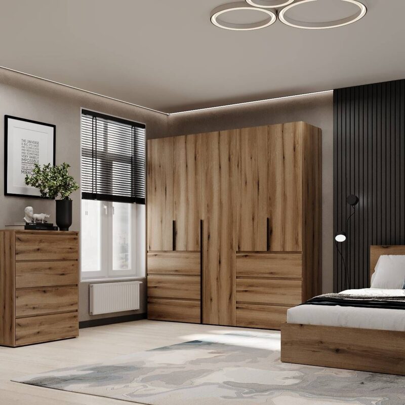 Шкаф пятидверный с ящиками и полками Light №3 200х220х50 см – Дуб Эвок
