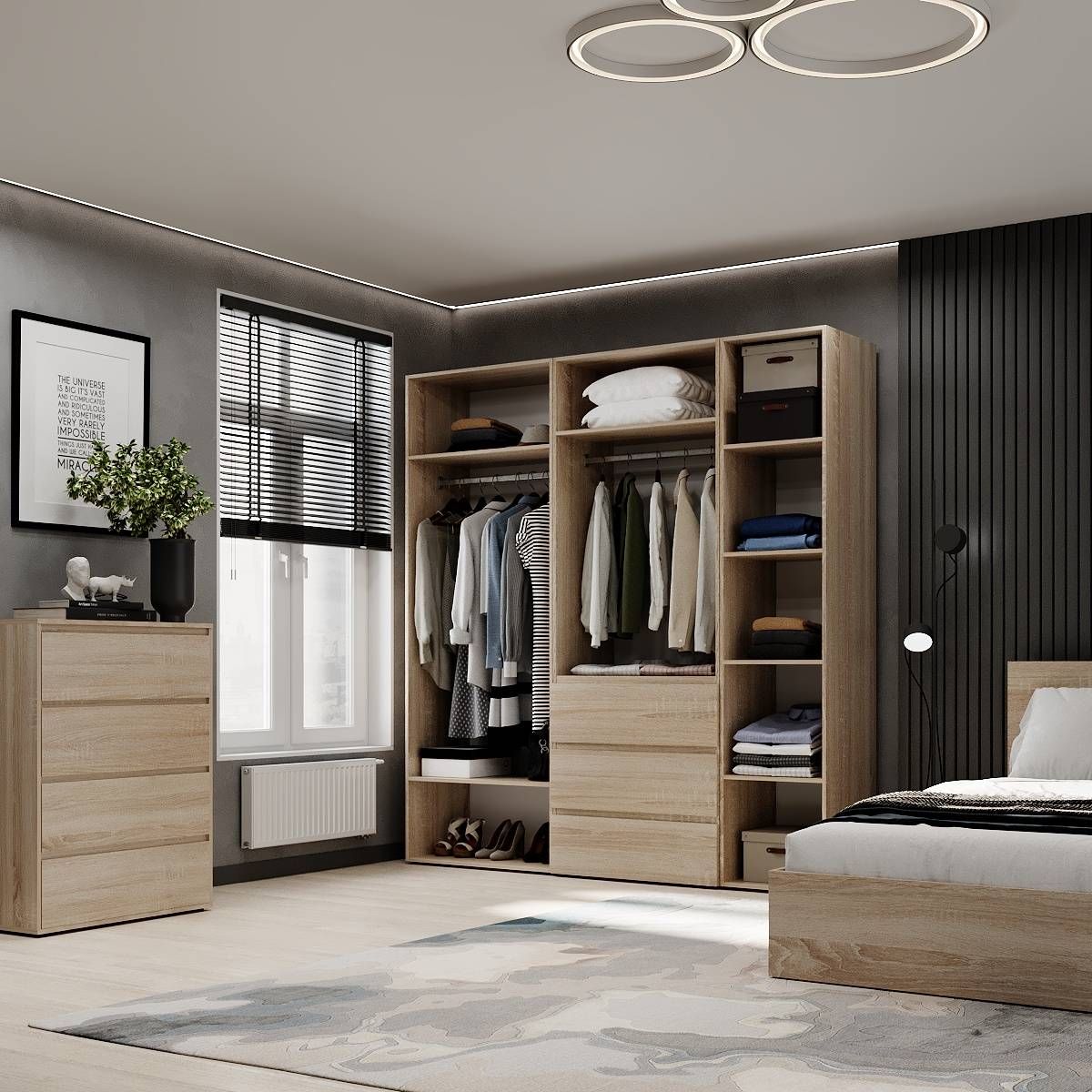 Шкаф распашной комбинированный №4 Light 200x220x50 см – Дуб Сонома