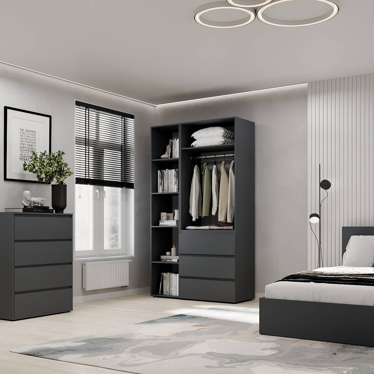 Шкаф распашной комбинированный №7 Light 120x220x50 см – Графит