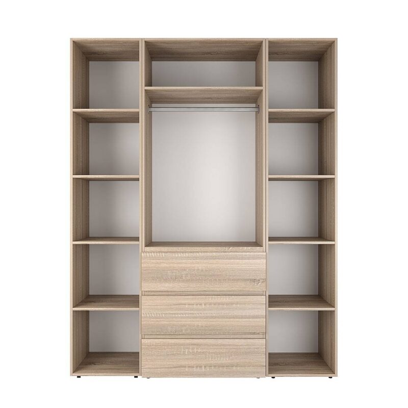 Шкаф с открытыми пеналами и ящиками Light №9 160x220x50 см – Дуб Сонома