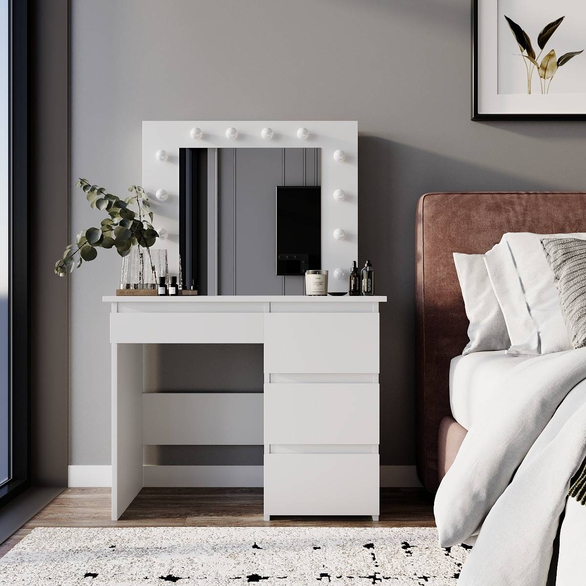 Beauty dressing table with mirror and lights 94x140/75x43 cm – White Diamond