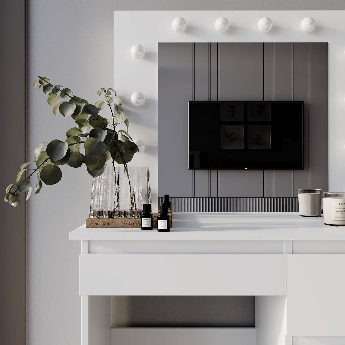 Столик для макіяжу з дзеркалом і підсвіткою Beauty 94x140/75x43 см – Білий діамант