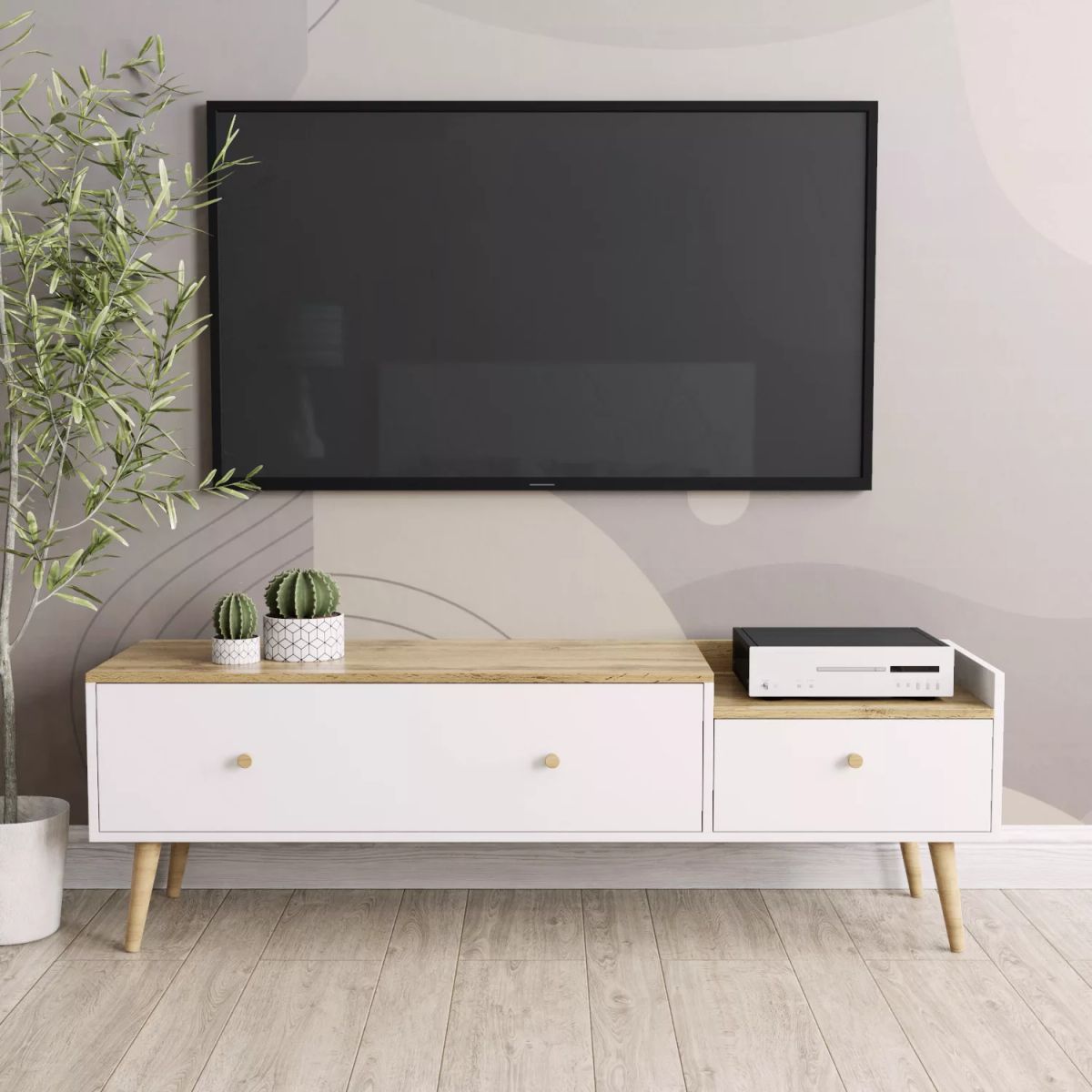 Asgard Scandinavian TV Stand 153x49.5x40 cm – Craft Gold Oak / White Diamond