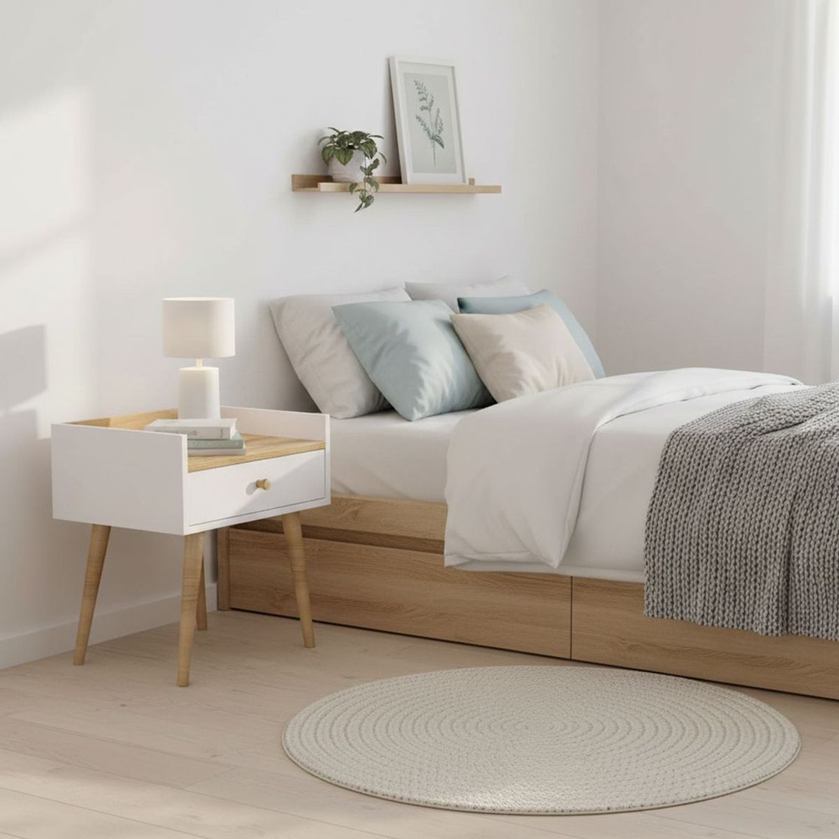 Тумбочка прикроватная в скандинавском стиле Asgard 1 50x55x40 см – Дуб Крафт золотой / Белый бриллиант