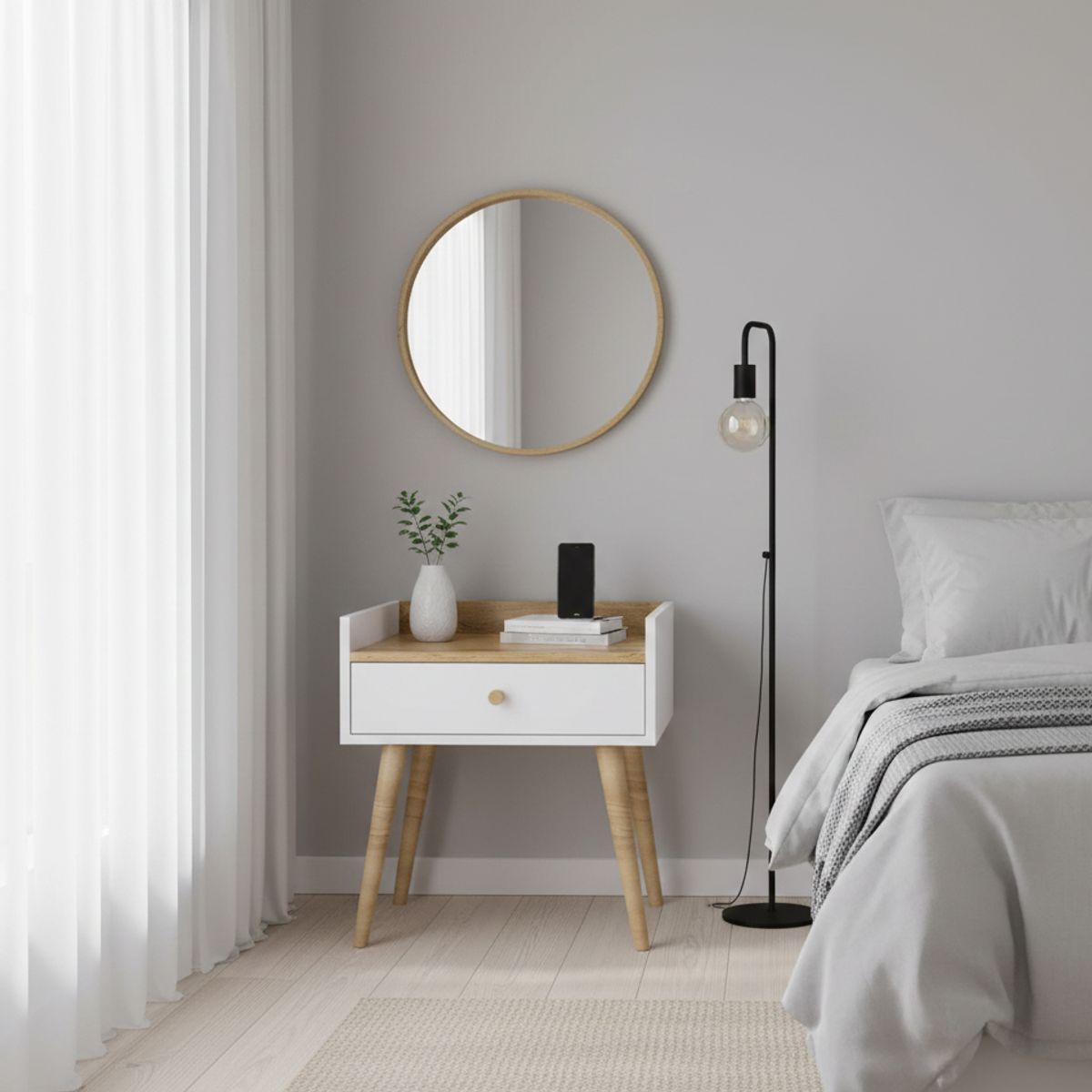 Asgard 1 drawer scandinavian bedside table 50x55x40 cm – Craft Gold Oak / White Diamond